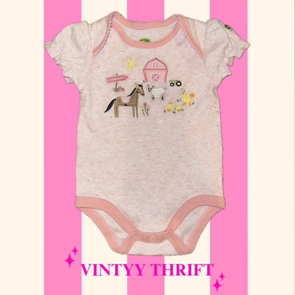 John Deere Other - John Deere Pink Sparkle Farm Animal Baby Girl Onesie, 3-6 Months